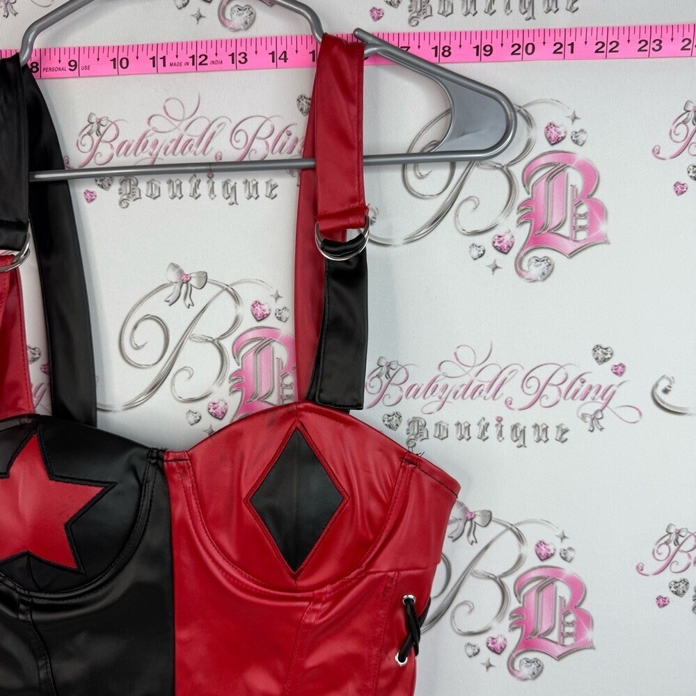 DC Batman Red and Black Faux Leather Bustier with Star and Diamond Accents - Picture 5 of 14